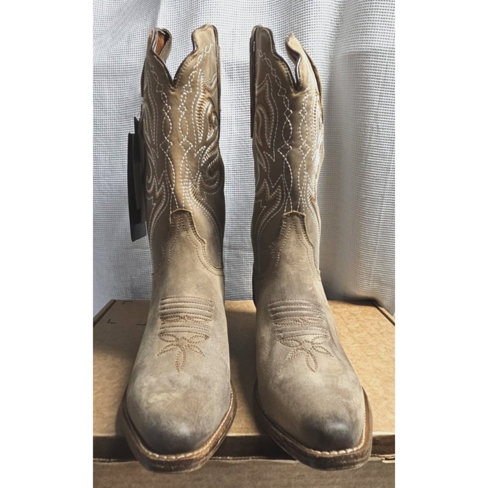 Dan Post Womens Karmel Embroidered Snip Toe Pull‎ On Boots Mid Calf 9M